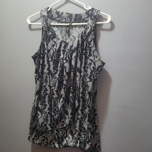 Susan Lawrence Grey and Black Floral Tank Top L